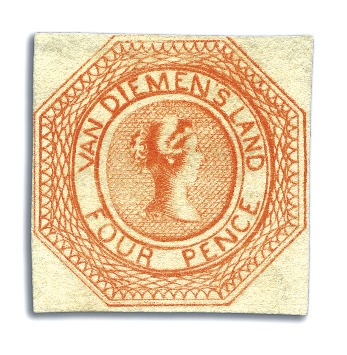 Stamp of Australia » Tasmania WITHDRAWN   1853 4d Bright Red-Orange unused, pl.1