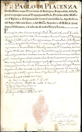 Stamp of Israel » Israel - Early Holy Land 1766 Letter from Paolo di Piacenza, "...Custode di