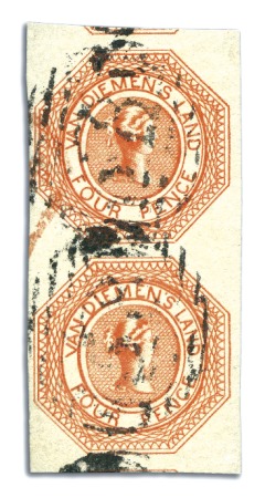 Stamp of Australia » Tasmania 1853 4d Bright Red-Orange used, pl.1 1st state ver