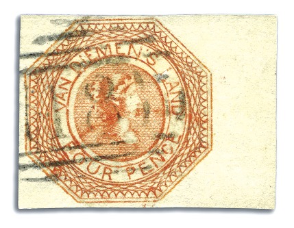Stamp of Australia » Tasmania 1853 4d Bright Brownish Orange used, plate 1, stat