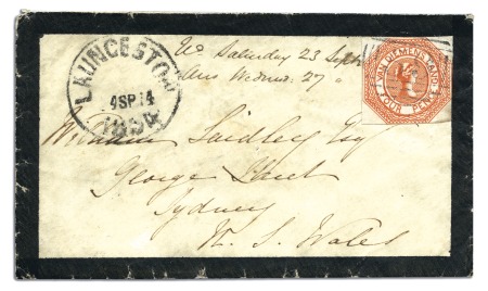 Stamp of Australia » Tasmania 1854 (Sep 14) Mourning envelope to Sydney, New Sou