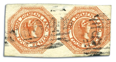 Stamp of Australia » Tasmania 1853 4d Bright Red-Orange, plate 2, earliest impre