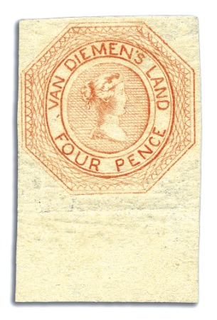 Stamp of Australia » Tasmania 1853 4d Orange pl.1 2nd state worn impression mint