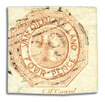 Stamp of Australia » Tasmania 1853 4d Orange, plate 1, state 2, intermediate imp