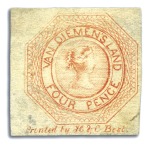 Stamp of Australia » Tasmania 1853 4d Orange pl.1 2nd state, two unused from pos