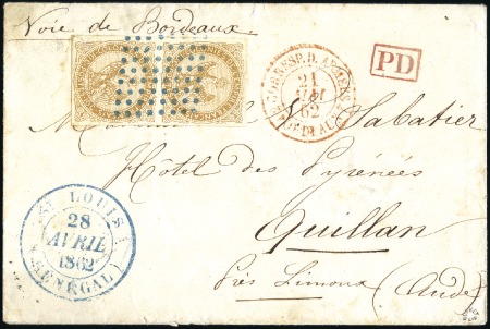 Stamp of Colonies françaises » Sénégal Correspondance d'Armées : 10c Aigle en paire avec