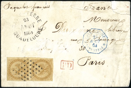 Stamp of Colonies françaises » Guadeloupe Correspondance d'Armées : 10c Aigle en paire avec 
