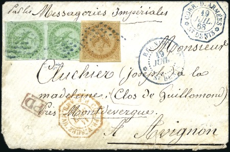 Stamp of Colonies françaises » Réunion Correspondance d'Armées : 5c Aigle en paire +10c s