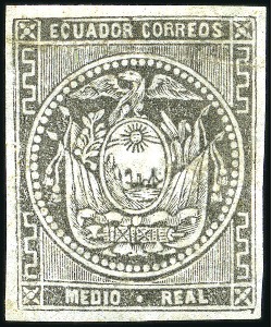 Stamp of Ecuador » 1865-72 First Issue 1864 Medio Real PROOF in black, fine