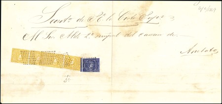 Stamp of Ecuador » 1865-72 First Issue 1r Yellow-orange, 3rd printing, (pair and two sing