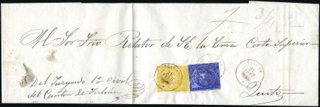 Stamp of Ecuador » 1865-72 First Issue 1/2r Deep blue, 5th printing, plus 1r orange, 6th