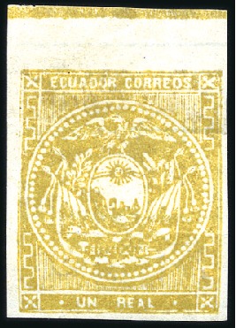 Stamp of Ecuador » 1865-72 First Issue 1r Buff, 7th printing, on white wove exercise pape