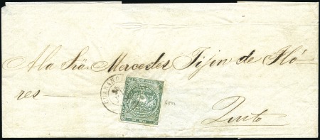 Stamp of Ecuador » 1865-72 First Issue 1r Green, two BISECTS used together on private fol