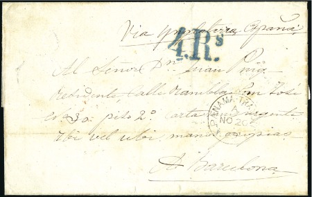 Stamp of Ecuador » Pre-Adhesive Covers 1869 Unpaid cover from Guayaquil to Barcelona/Spai
