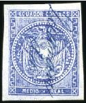 Stamp of Ecuador » 1865-72 First Issue CANCELS: Esmeraldas ms on two 1/2r blue singles an