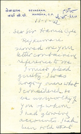 Stamp of India Gandhi
HANDWRITTEN LETTER FROM GANDHI
1942 C