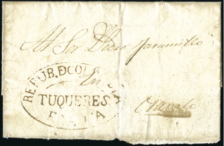 Stamp of Colombia 1832 (ca.) Two folded covers from Tuqueres to Otav