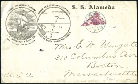 Stamp of Samoa 1895 Envelope of S.S. Alameda franked by bisected 