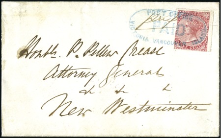 Stamp of Canada » British Columbia and Vancouver 1860 5c Rose, imperforate, tied by distinctive POS