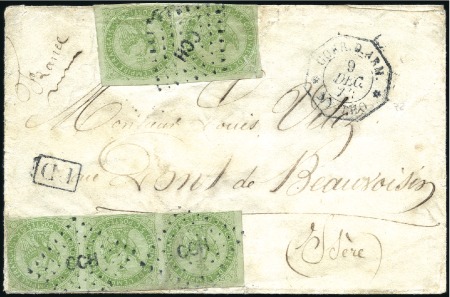 Stamp of Colonies françaises » Indochine Correspondance d'Armées : Rarissime afft par cinq 