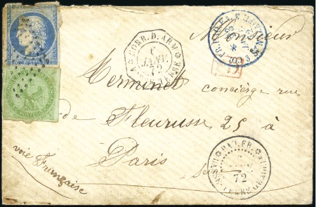 Stamp of Colonies françaises » Guadeloupe Correspondance d'Armées : 5c Aigle + 20c Ceres, dé