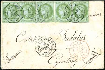 Stamp of Colonies françaises » Indochine Correspondance d'Armées : Cinq exemplaires du 5c C