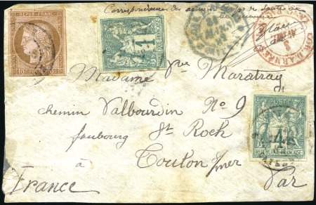 Stamp of Colonies françaises » Colonies Francaise Collections et Lots 1874-88, Lot de 4 lettres et un devant avec Corres