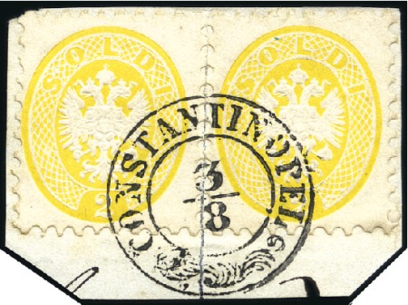 Stamp of Austria » Offices in the Turkish Empire 1864 Issue 2so wide perforation (2) tied to fragme