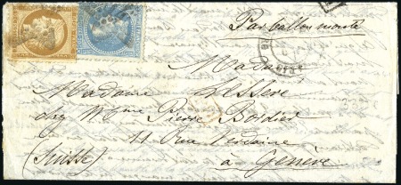 Stamp of France 1870 Ballon monté pour Genève avec Siège 20c +10c 