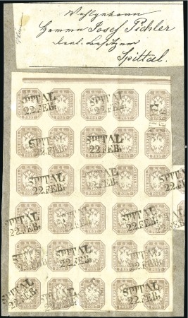 Stamp of Austria » Newspaper Stamp 1863 1861 1,05Kr matt lilac grey in block of 30 with to
