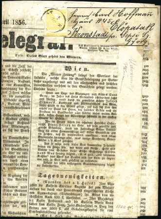 Stamp of Austria » Newspaper Stamps 1851 1856 YELLOW MERCURY tied to address label and comp