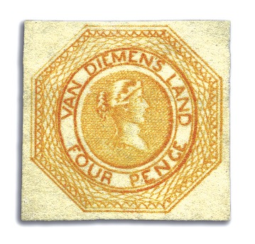 Stamp of Australia » Tasmania 1853 Dull Orange unused, pl.2, intermediate impres