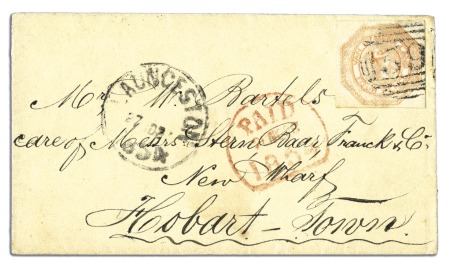 Stamp of Australia » Tasmania 1854 (Nov 27) Envelope from Launceston to Hobart w
