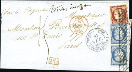 Stamp of France 1849 1F carmin + 25c bleu en paire sur lettre de G