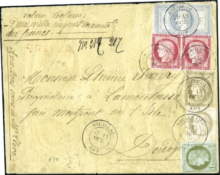 Stamp of France 1862 5F Empire +n°50 +52 +56 +57 en paire obl. Sou