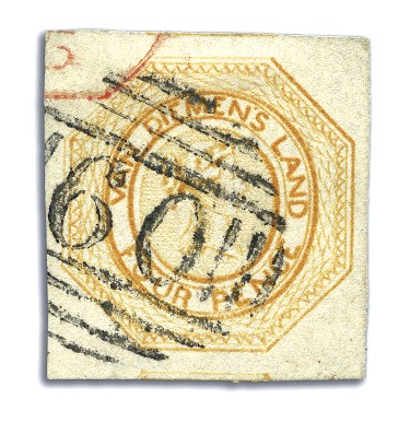 Stamp of Australia » Tasmania 1853 4d Yellowish orange, used, plate 2, worn impr