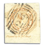 Stamp of Australia » Tasmania 1853 4d Yellowish Orange plate 2, worn impression,
