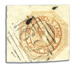 Stamp of Australia » Tasmania 1853 4d Yellowish Orange plate 2, worn impression,