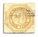 Stamp of Australia » Tasmania 1853 4d Yellowish Orange plate 2, worn impression,