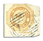 Stamp of Australia » Tasmania 1853 4d Yellowish Orange plate 2, worn impression,