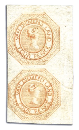 Stamp of Australia » Tasmania 1853 4d Orange pl.2, intermediate impression, "unu