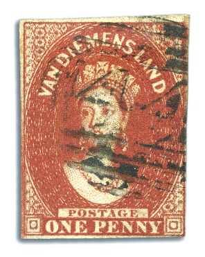 Stamp of Australia » Tasmania 1855 1d Carmine used, very close to fine margins, 