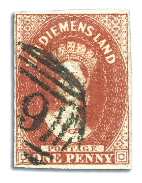 Stamp of Australia » Tasmania 1855 1d Carmine used, fine to good margins, partia