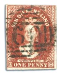 Stamp of Australia » Tasmania 1855 1d Carmine used selection of four singles, al