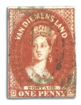 Stamp of Australia » Tasmania 1855 1d Carmine used selection of four singles, al