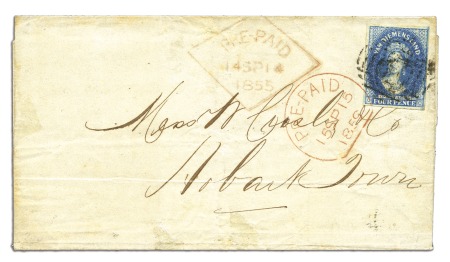 Stamp of Australia » Tasmania Covers

1855 (Sep 14) Wrapper from Launceston to