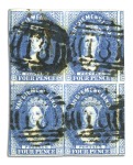 Stamp of Australia » Tasmania 1855 4d Blue, three used blocks of fours in differ