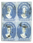 Stamp of Australia » Tasmania 1855 4d Blue, three used blocks of fours in differ