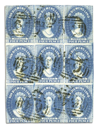 Stamp of Australia » Tasmania LARGEST KNOWN MULTIPLE

1855 4d Blue used block 