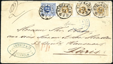 Stamp of Sweden » 1872-78 Ring Types 24ö orange in strip of three plus 12ö blue tied by